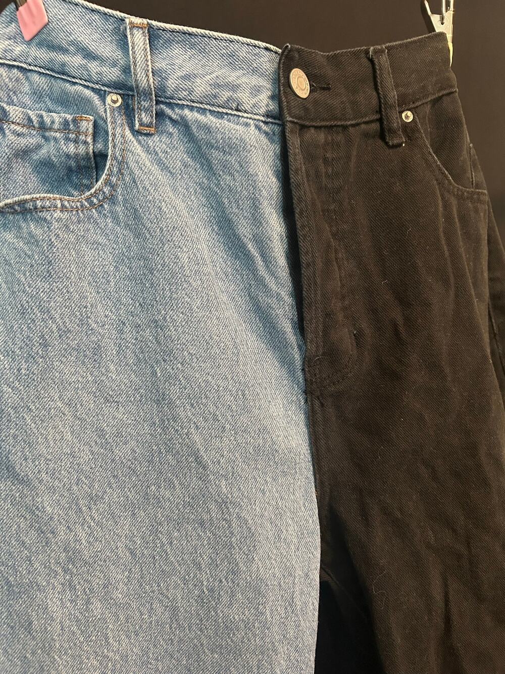PacSun Two Tone Split Color Jeans Size 28 High Rise Straight Leg Blue Black